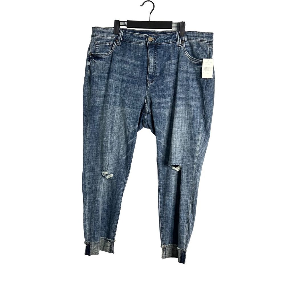 Nwt Kut From The Kloth High Rise Ankle Straight Leg Jean Cuffed Hem Distress 20w